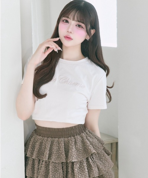 OLIVE des OLIVE（オリーブデオリーブ）の「【Belle Charme】Belle Charme Embroidery tee（Tシャツ/カットソー・レディース・ブラック/オフホワイト/ピンク・FREE）」の9枚目の写真