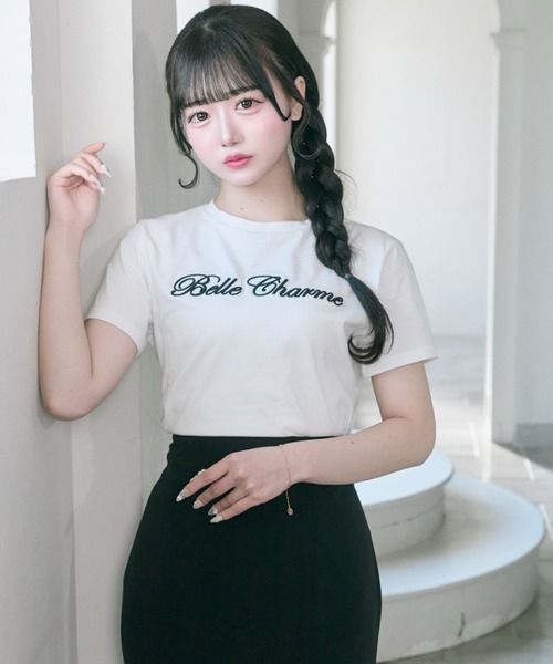 OLIVE des OLIVE（オリーブデオリーブ）の「【Belle Charme】Belle Charme Embroidery tee（Tシャツ/カットソー・レディース・ブラック/オフホワイト/ピンク・FREE）」の12枚目の写真