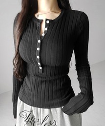 me+em select(�~�[���Z���N�g)�́y �Qcolor �z�X�����t�B�b�g�w�����[�l�b�N���u�g�b�v�X �^ slim fit  henley neck ribbed tops(���̑��g�b�v�X)