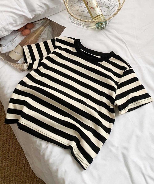 LOWO（ロワ）の「ボーダークルーネック半袖Tシャツ（Tシャツ/カットソー・レディース・グレー/ベージュ・FREE）」の14枚目の写真
