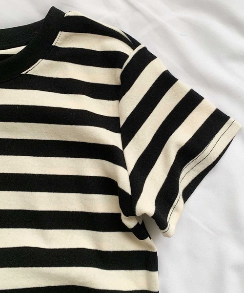 LOWO（ロワ）の「ボーダークルーネック半袖Tシャツ（Tシャツ/カットソー・レディース・グレー/ベージュ・FREE）」の16枚目の写真