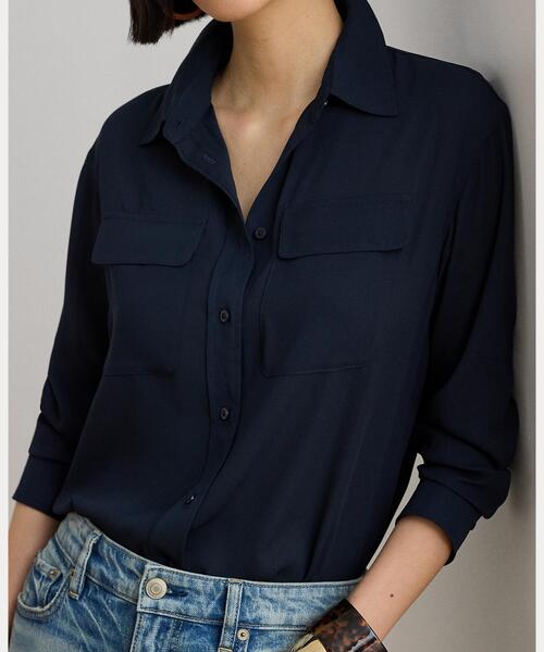 LAUREN RALPH LAUREN（ローレン ラルフ ローレン）の「リラックス フィット ジョーゼット シャツ（シャツ/ブラウス・レディース・ネイビー系1・S/M/XS/XXS）」の5枚目の写真