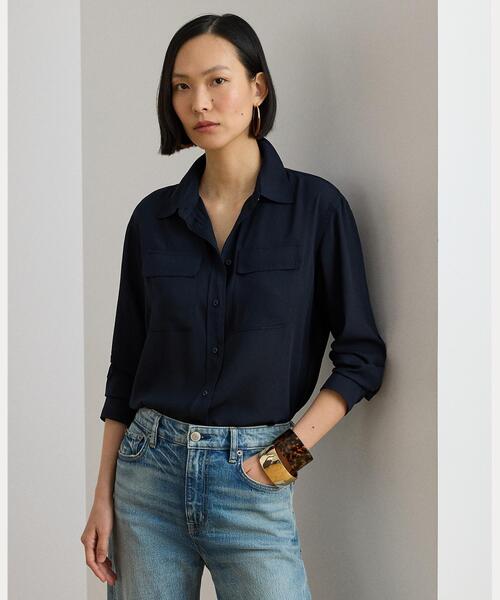 LAUREN RALPH LAUREN（ローレン ラルフ ローレン）の「リラックス フィット ジョーゼット シャツ（シャツ/ブラウス・レディース・ネイビー系1・S/M/XS/XXS）」の2枚目の写真