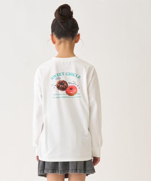 長袖Tシャツ ホワイト ドーナツプリント セール】【綿100%】【防汚】ドーナツフォトプリント長袖Tシャツ（T