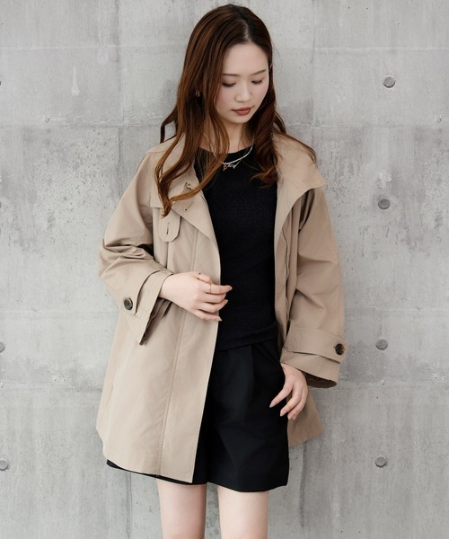 DRESS PLUS(ドレスプラス)の「トレンチコート Aライン 裏地付き アウタ(トレンチコート・レディース・アイボリー/ブラック/ベージュ・M)」の4枚目の写真