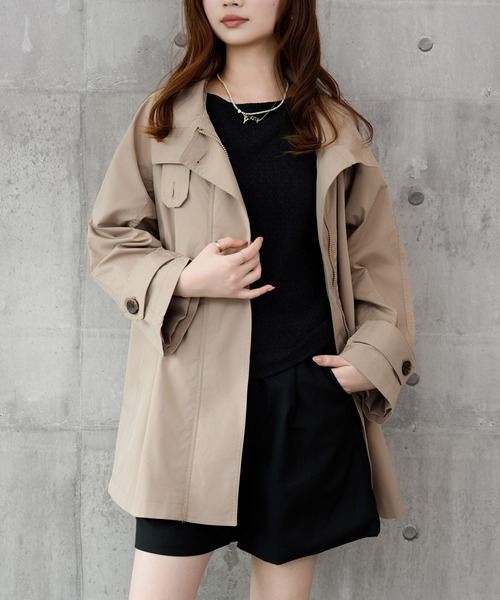 DRESS PLUS(ドレスプラス)の「トレンチコート Aライン 裏地付き アウタ(トレンチコート・レディース・アイボリー/ブラック/ベージュ・M)」の8枚目の写真
