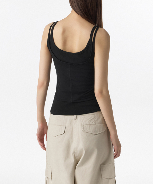 MUSINSA STANDARD WOMAN（ムシンサスタンダードウーマン）の「ウィメンズメッシュトップレイヤードストリングスリーブレストップ[ブラック/ブラック]（Tシャツ/カットソー・レディース・その他・SMALL/MEDIUM/LARGE/X-SMALL）」の2枚目の写真