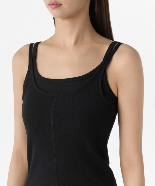 MUSINSA STANDARD WOMAN（ムシンサスタンダードウーマン）の「ウィメンズメッシュトップレイヤードストリングスリーブレストップ[ブラック/ブラック]（Tシャツ/カットソー・レディース・その他・SMALL/MEDIUM/LARGE/X-SMALL）」の3枚目の写真