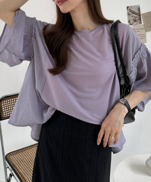 Ada.(エイダ)の「シャーリング 袖 プルオーバー(Tシャツ/カットソー・レディース・ブラック/ブルー/パープル・FREE)」の16枚目の写真