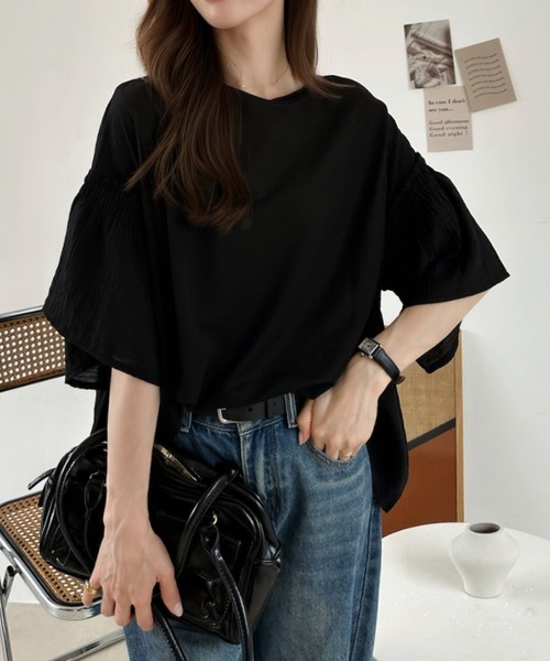 Ada.(エイダ)の「シャーリング 袖 プルオーバー(Tシャツ/カットソー・レディース・ブラック/ブルー/パープル・FREE)」の6枚目の写真