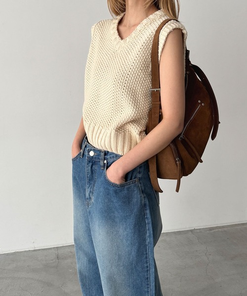 CANAL JEAN（キャナルジーン）の「El mar　かのこ編みニットベスト（ベスト・レディース・ネイビー/オフホワイト・ONE SIZE）」の3枚目の写真