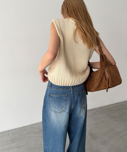 CANAL JEAN（キャナルジーン）の「El mar　かのこ編みニットベスト（ベスト・レディース・ネイビー/オフホワイト・ONE SIZE）」の4枚目の写真