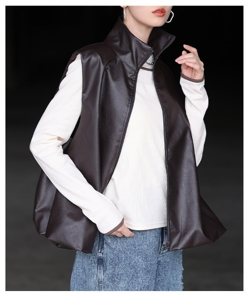 Sawa a la mode(サワアラモード)の「フェイクレザーバルーンベスト(その他アウター・レディース・ベージュ/ブラック/ブラウン・FREE)」の18枚目の写真