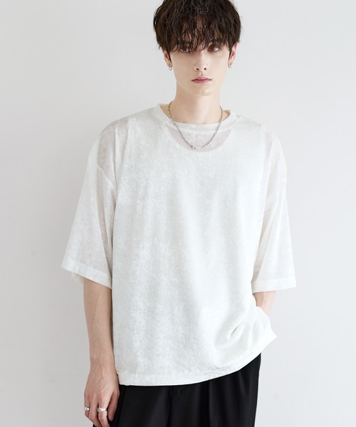LILL(リル)の「シアーベロアハーフスリーブカットソー(Tシャツ/カットソー・メンズ・ホワイト/チャコールグレー/ブラック・XL/L/M/S)」の4枚目の写真