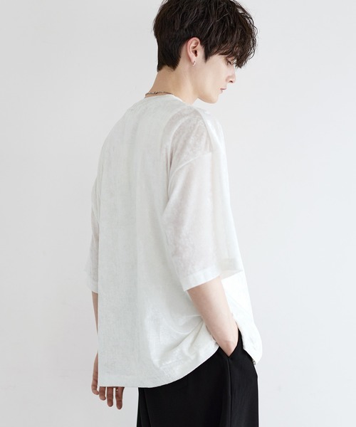 LILL(リル)の「シアーベロアハーフスリーブカットソー(Tシャツ/カットソー・メンズ・ホワイト/チャコールグレー/ブラック・XL/L/M/S)」の5枚目の写真