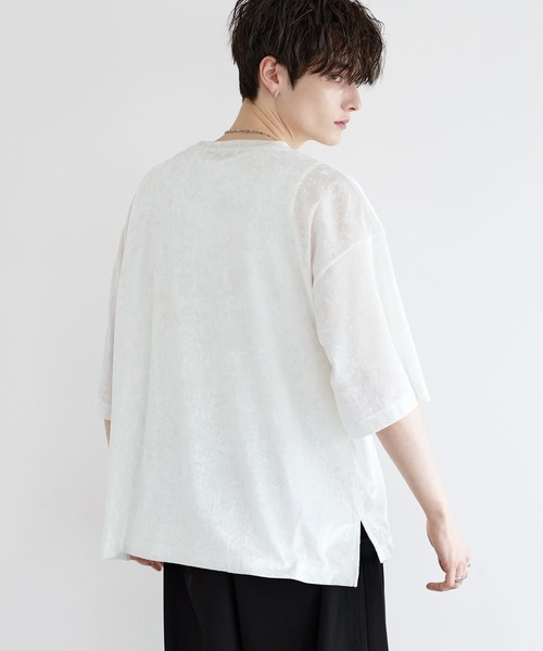 LILL(リル)の「シアーベロアハーフスリーブカットソー(Tシャツ/カットソー・メンズ・ホワイト/チャコールグレー/ブラック・XL/L/M/S)」の6枚目の写真