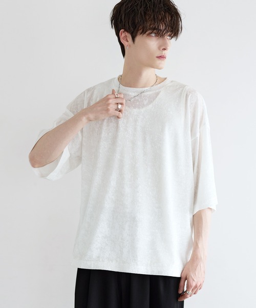 LILL(リル)の「シアーベロアハーフスリーブカットソー(Tシャツ/カットソー・メンズ・ホワイト/チャコールグレー/ブラック・XL/L/M/S)」の7枚目の写真