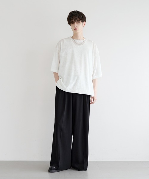 LILL(リル)の「シアーベロアハーフスリーブカットソー(Tシャツ/カットソー・メンズ・ホワイト/チャコールグレー/ブラック・XL/L/M/S)」の9枚目の写真