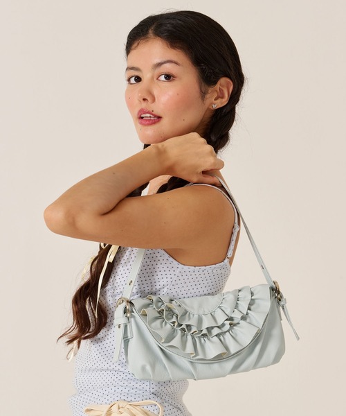 TINA：JOJUN（ティーナジョジュン）の「フェイクレザー フリル フラップ ミニバッグ TINA：JOJUN（ハンドバッグ・レディース・ブラウン/サックスブルー・F）」の3枚目の写真