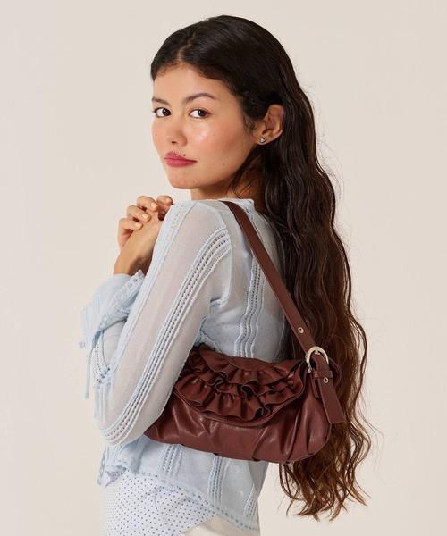 TINA：JOJUN（ティーナジョジュン）の「フェイクレザー フリル フラップ ミニバッグ TINA：JOJUN（ハンドバッグ・レディース・ブラウン/サックスブルー・F）」の6枚目の写真