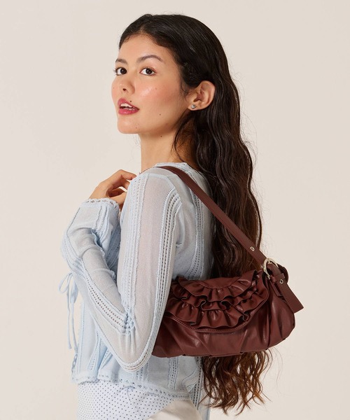 TINA：JOJUN（ティーナジョジュン）の「フェイクレザー フリル フラップ ミニバッグ TINA：JOJUN（ハンドバッグ・レディース・ブラウン/サックスブルー・F）」の7枚目の写真