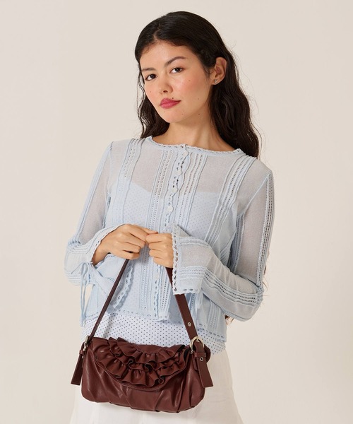 TINA：JOJUN（ティーナジョジュン）の「フェイクレザー フリル フラップ ミニバッグ TINA：JOJUN（ハンドバッグ・レディース・ブラウン/サックスブルー・F）」の11枚目の写真