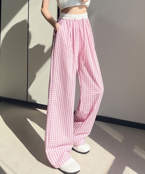 SallyLunn(サリーラン)の「ギンガムチェック リラクシーパンツ(その他パンツ・レディース・ブラック/ピンク/イエロー・MEDIUM/LARGE)」の1枚目の写真