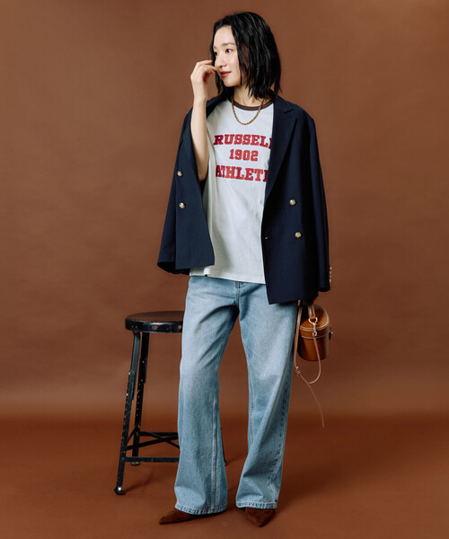 FREAK'S STORE(フリークスストア)の「限定展開 RUSSELL ATHLETIC × FREAK'S STORE/ラッセルアスレチック 別注 チェーン ステッチ リンガー 半袖 Tシャツ(Tシャツ/カットソー・レディース・オフホワイト/サックスブルー/ブラック/ライトグレー/ネイビー・フリ-)」の13枚目の写真