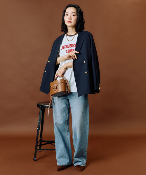 FREAK'S STORE(フリークスストア)の「限定展開 RUSSELL ATHLETIC × FREAK'S STORE/ラッセルアスレチック 別注 チェーン ステッチ リンガー 半袖 Tシャツ(Tシャツ/カットソー・レディース・オフホワイト/サックスブルー/ブラック/ライトグレー/ネイビー・フリ-)」の14枚目の写真