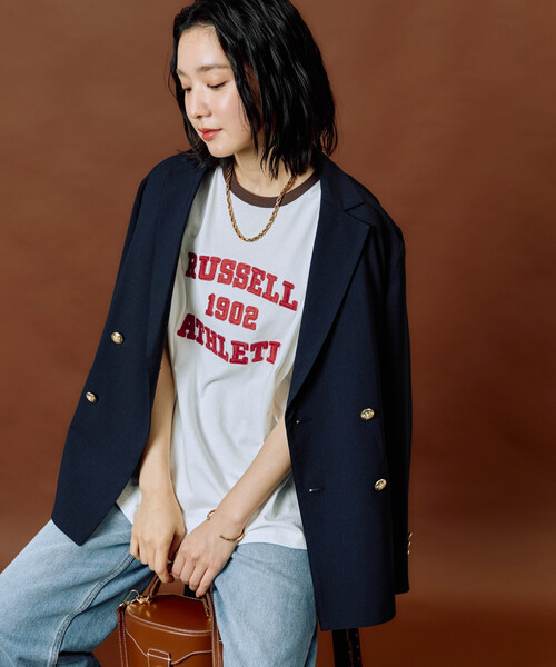 FREAK'S STORE(フリークスストア)の「限定展開 RUSSELL ATHLETIC × FREAK'S STORE/ラッセルアスレチック 別注 チェーン ステッチ リンガー 半袖 Tシャツ(Tシャツ/カットソー・レディース・オフホワイト/サックスブルー/ブラック/ライトグレー/ネイビー・フリ-)」の16枚目の写真