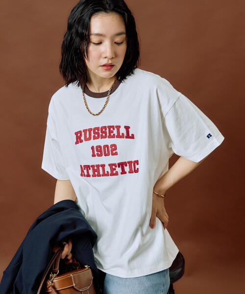 FREAK'S STORE(フリークスストア)の「限定展開 RUSSELL ATHLETIC × FREAK'S STORE/ラッセルアスレチック 別注 チェーン ステッチ リンガー 半袖 Tシャツ(Tシャツ/カットソー・レディース・オフホワイト/サックスブルー/ブラック/ライトグレー/ネイビー・フリ-)」の18枚目の写真