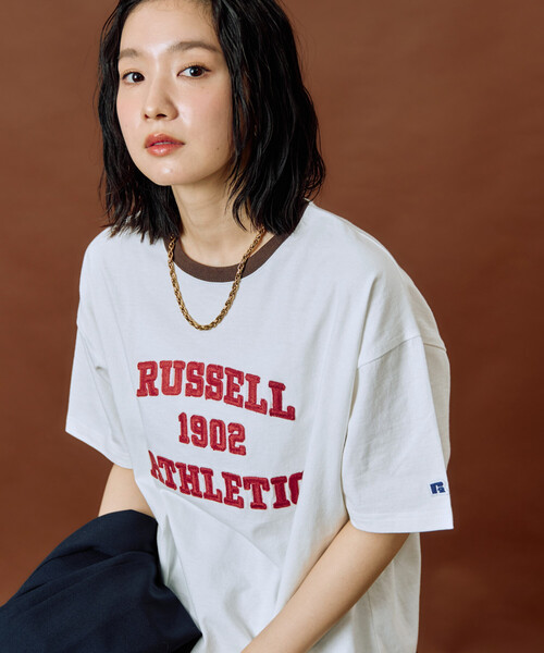 FREAK'S STORE(フリークスストア)の「限定展開 RUSSELL ATHLETIC × FREAK'S STORE/ラッセルアスレチック 別注 チェーン ステッチ リンガー 半袖 Tシャツ(Tシャツ/カットソー・レディース・オフホワイト/サックスブルー/ブラック/ライトグレー/ネイビー・フリ-)」の19枚目の写真