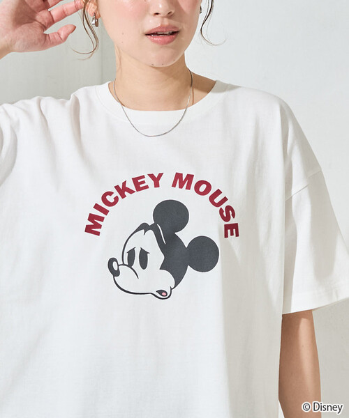 FREAK'S STORE(フリークスストア)の「限定展開 別注/Mickey Mouse/ミッキーマウス/フロッキープリントアーチ半袖Tシャツ(Tシャツ/カットソー・レディース・オフホワイト/ナチュラル/ブルー/ブラック/ブラウン・フリ-)」の3枚目の写真