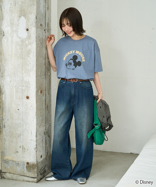 FREAK'S STORE(フリークスストア)の「限定展開 別注/Mickey Mouse/ミッキーマウス/フロッキープリントアーチ半袖Tシャツ(Tシャツ/カットソー・レディース・オフホワイト/ナチュラル/ブルー/ブラック/ブラウン・フリ-)」の8枚目の写真