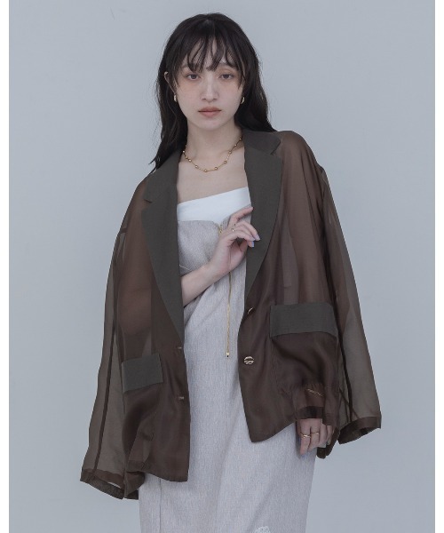Eimee Law(エイミーロウ)の「シアーテーラードジャケット(テーラードジャケット・レディース・ブラック/ベージュ/ブラウン・FREE)」の3枚目の写真