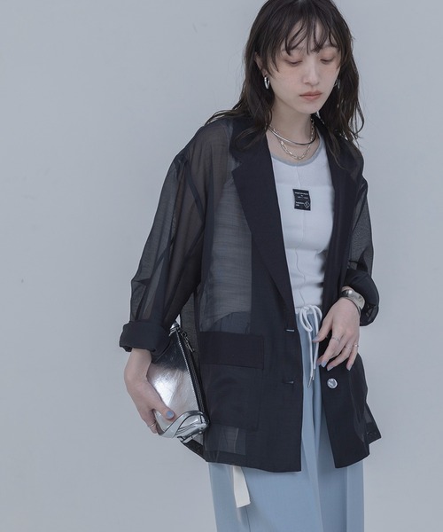 Eimee Law(エイミーロウ)の「シアーテーラードジャケット(テーラードジャケット・レディース・ブラック/ベージュ/ブラウン・FREE)」の2枚目の写真