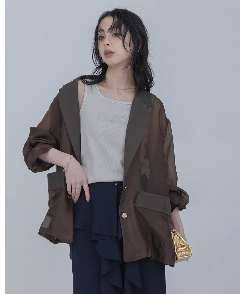 Eimee Law(エイミーロウ)の「シアーテーラードジャケット(テーラードジャケット・レディース・ブラック/ベージュ/ブラウン・FREE)」の7枚目の写真