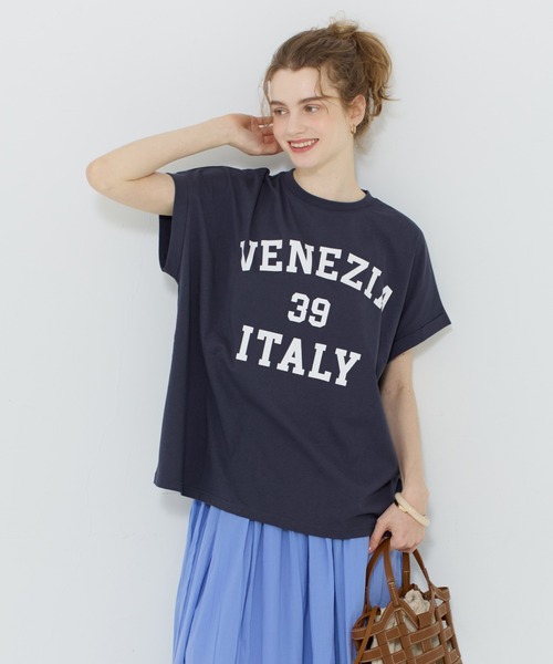 coca(coca)(コカ)の「ロールアップロゴプリントビッグTシャツ(Tシャツ/カットソー・レディース・グレー/ネイビー・L/M/S)」の5枚目の写真