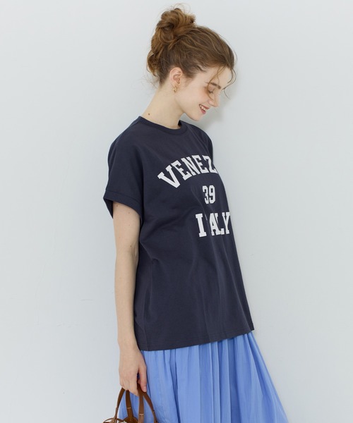 coca(coca)(コカ)の「ロールアップロゴプリントビッグTシャツ(Tシャツ/カットソー・レディース・グレー/ネイビー・L/M/S)」の8枚目の写真