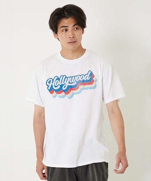 HOLLYWOOD RANCH MARKET(ハリウッドランチマーケット)の「レトロフォント ハリウッド ショートスリーブTシャツ(Tシャツ/カットソー・メンズ・ホワイト/ネイビー・S/M/L)」の3枚目の写真