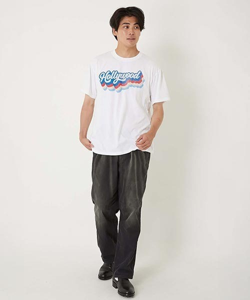 HOLLYWOOD RANCH MARKET(ハリウッドランチマーケット)の「レトロフォント ハリウッド ショートスリーブTシャツ(Tシャツ/カットソー・メンズ・ホワイト/ネイビー・S/M/L)」の4枚目の写真