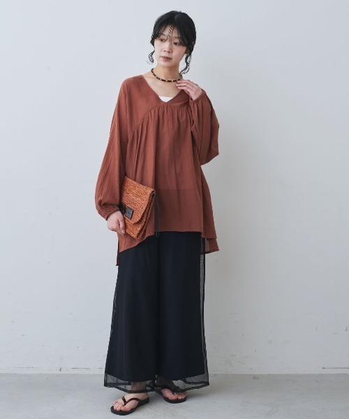 mensha!(メンシャ)の「mensha! ガーゼでドレスアップ! チュールレイヤードワイドパンツ(その他パンツ・レディース・レッド系その他/ブラック・LL/L/M/3L)」の13枚目の写真