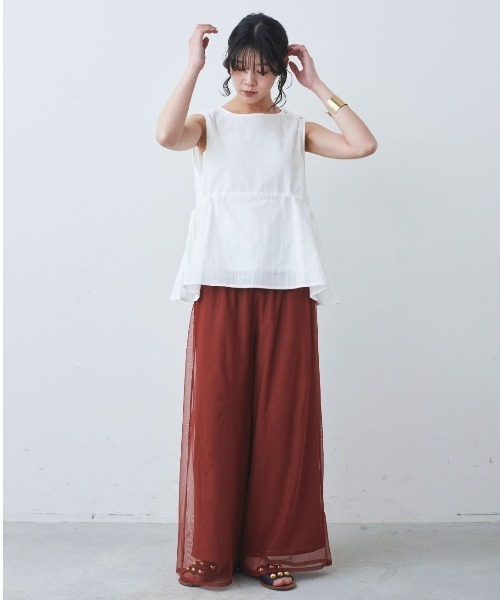 mensha!(メンシャ)の「mensha! ガーゼでドレスアップ! チュールレイヤードワイドパンツ(その他パンツ・レディース・レッド系その他/ブラック・LL/L/M/3L)」の7枚目の写真
