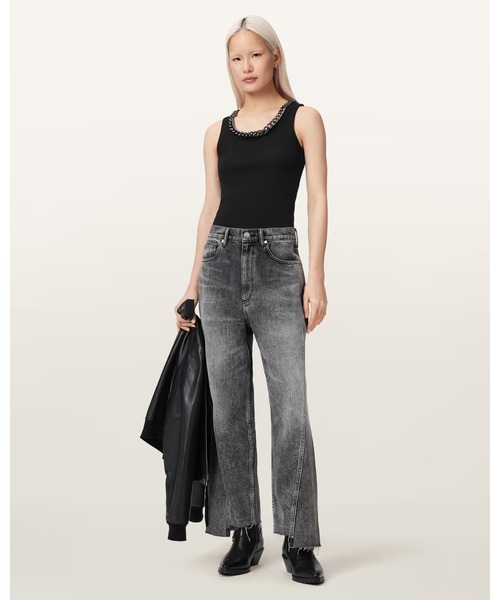 ALLSAINTS（オールセインツ）の「LUCY SLEEVELESS SLIM FIT RIBBED TANK TOP | LUCY ノースリーブ スリム フィット リブ タンクトップ（タンクトップ・レディース・ブラック・XS/S/M）」の2枚目の写真