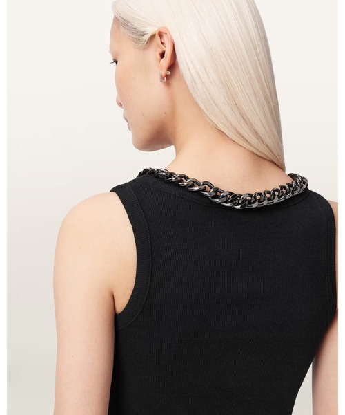 ALLSAINTS（オールセインツ）の「LUCY SLEEVELESS SLIM FIT RIBBED TANK TOP | LUCY ノースリーブ スリム フィット リブ タンクトップ（タンクトップ・レディース・ブラック・XS/S/M）」の6枚目の写真