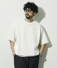 Frill hem ponte tops フリルヘムポンチトップス（Tシャツ/カットソー