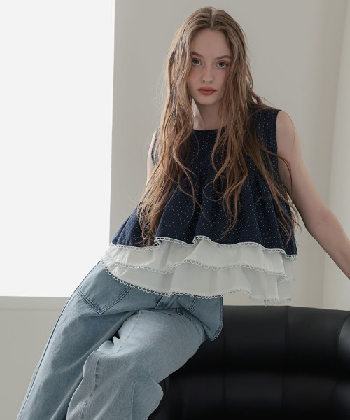 DONOBAN(ドノバン)の「ドットフレアトップス(タンクトップ・レディース・ネイビー/ブラック・ONE SIZE)」の2枚目の写真
