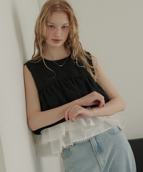 DONOBAN(ドノバン)の「ドットフレアトップス(タンクトップ・レディース・ネイビー/ブラック・ONE SIZE)」の9枚目の写真