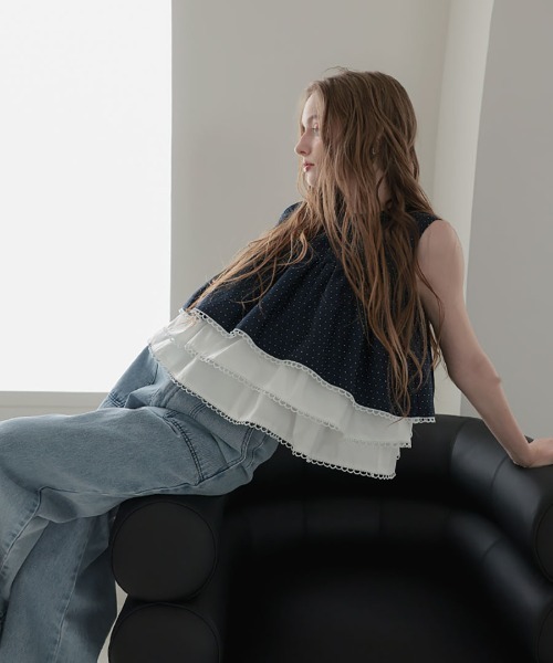 DONOBAN(ドノバン)の「ドットフレアトップス(タンクトップ・レディース・ネイビー/ブラック・ONE SIZE)」の13枚目の写真