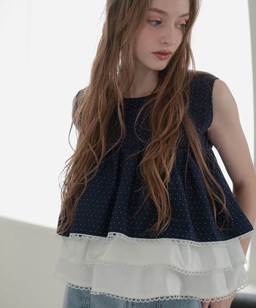 DONOBAN(ドノバン)の「ドットフレアトップス(タンクトップ・レディース・ネイビー/ブラック・ONE SIZE)」の14枚目の写真